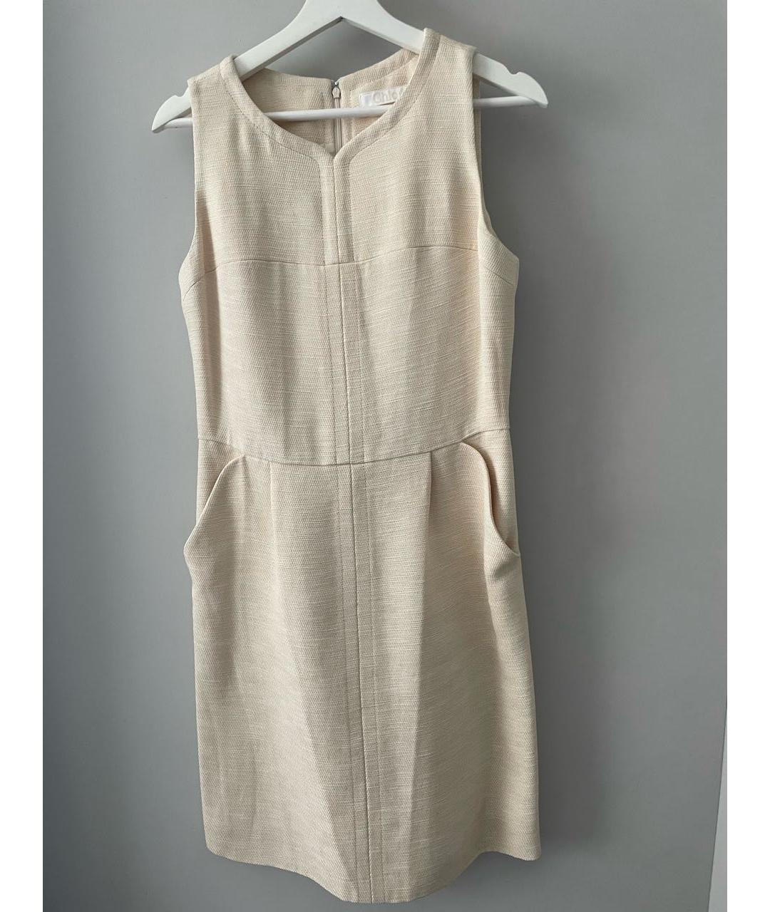 CHLOE Бежевое хлопковое повседневное платье, фото 5