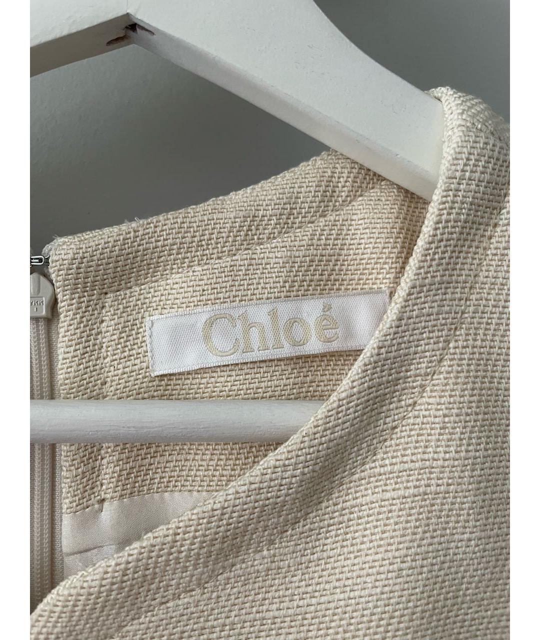 CHLOE Бежевое хлопковое повседневное платье, фото 3