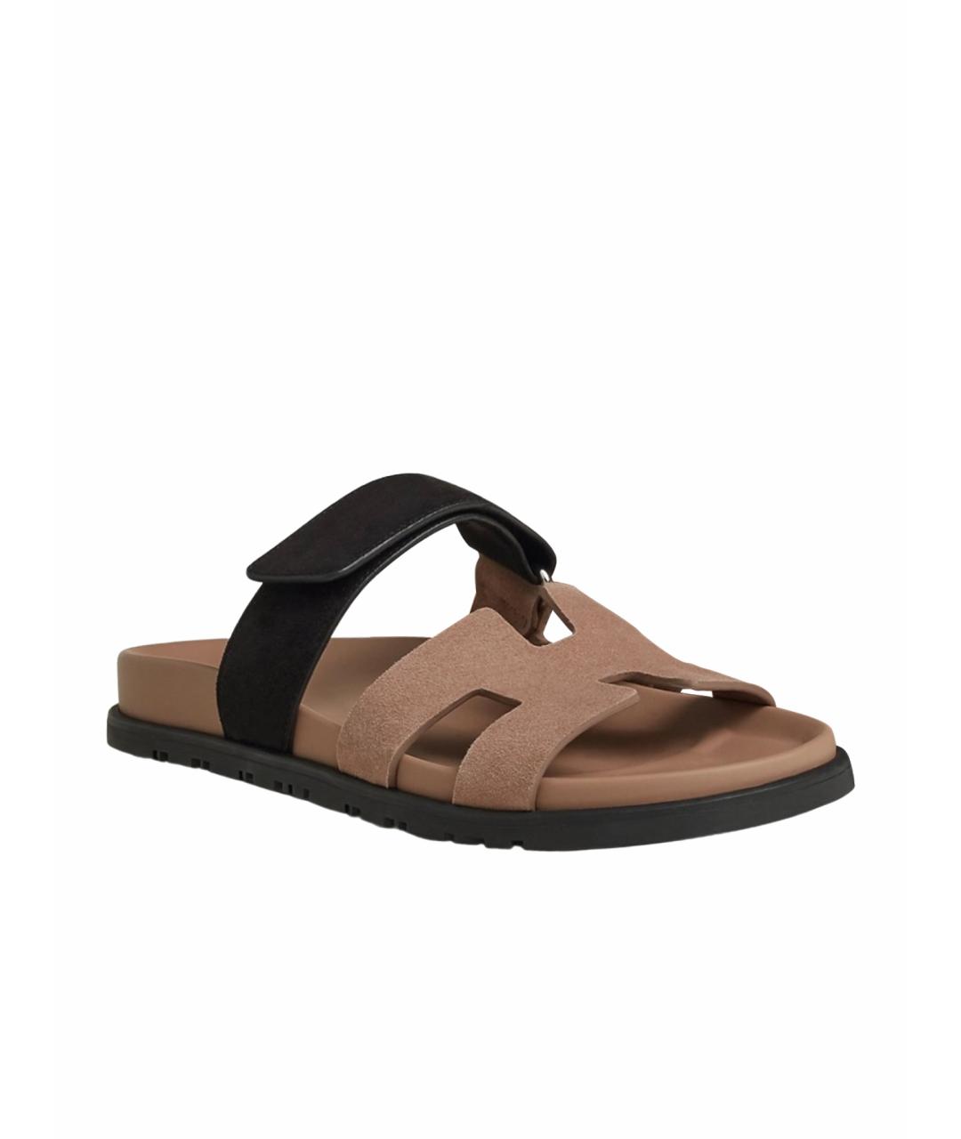 HERMES Бежевые замшевые сандалии, фото 1