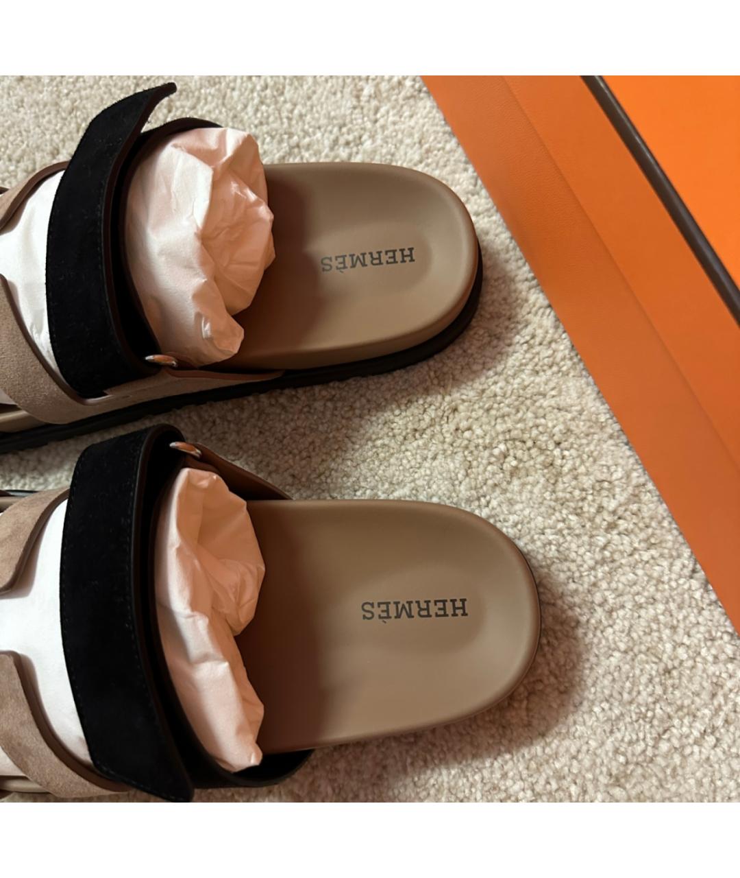 HERMES Бежевые замшевые сандалии, фото 4