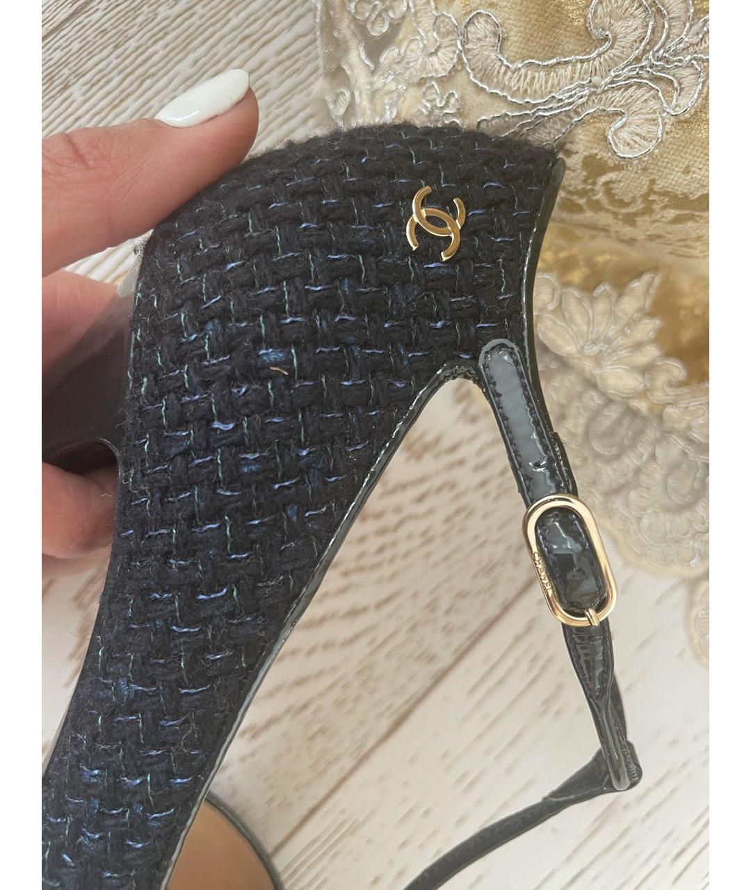 CHANEL Темно-синие текстильные туфли, фото 4