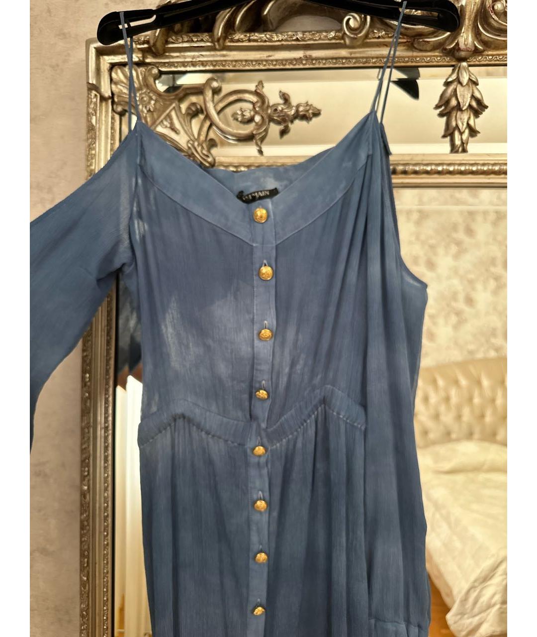 BALMAIN Синее шелковое вечернее платье, фото 4