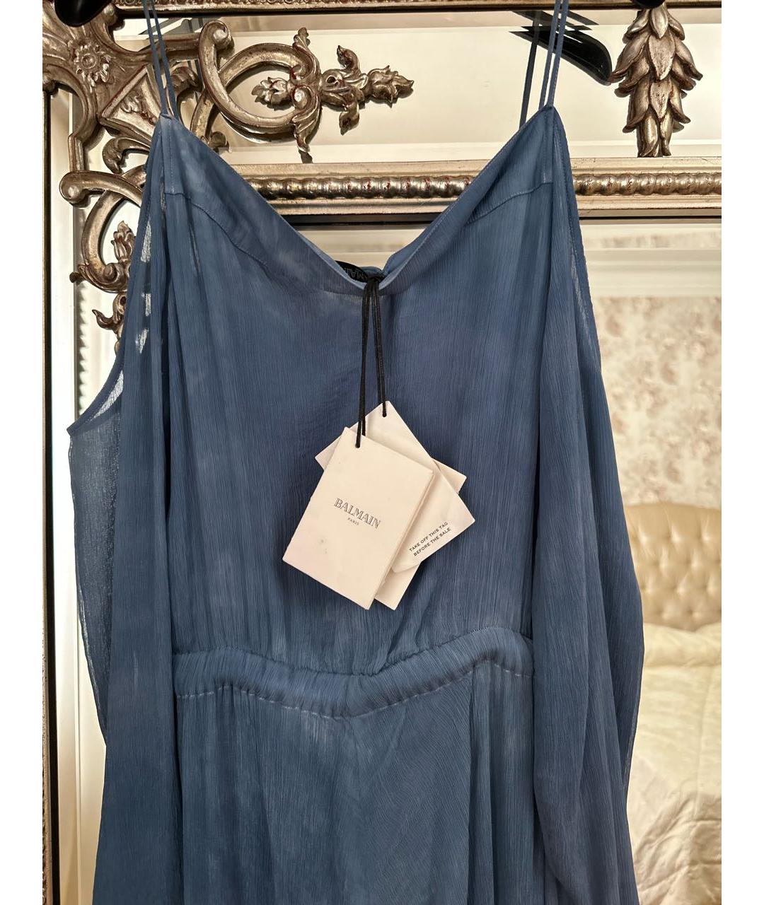 BALMAIN Синее шелковое вечернее платье, фото 2
