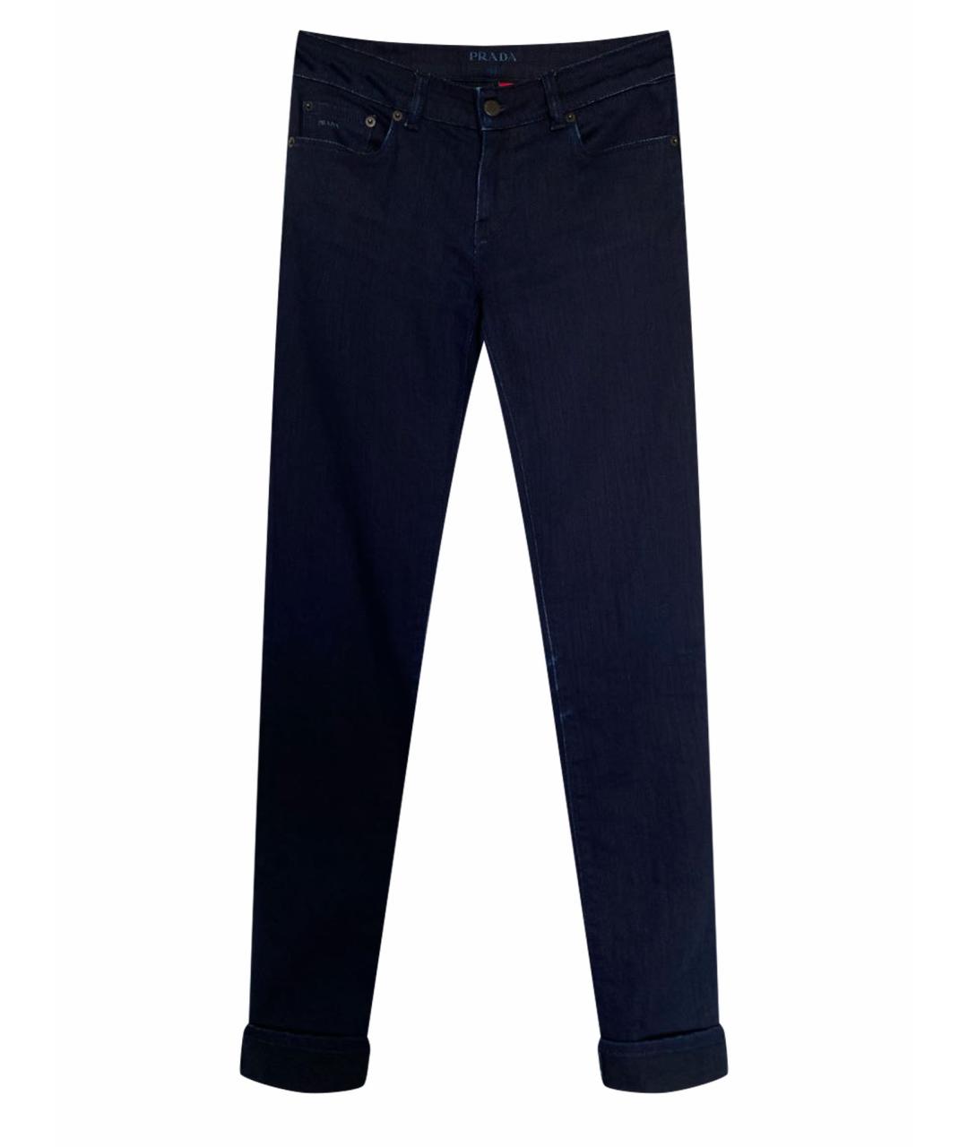 PRADA Темно-синие хлопко-эластановые джинсы слим, фото 1