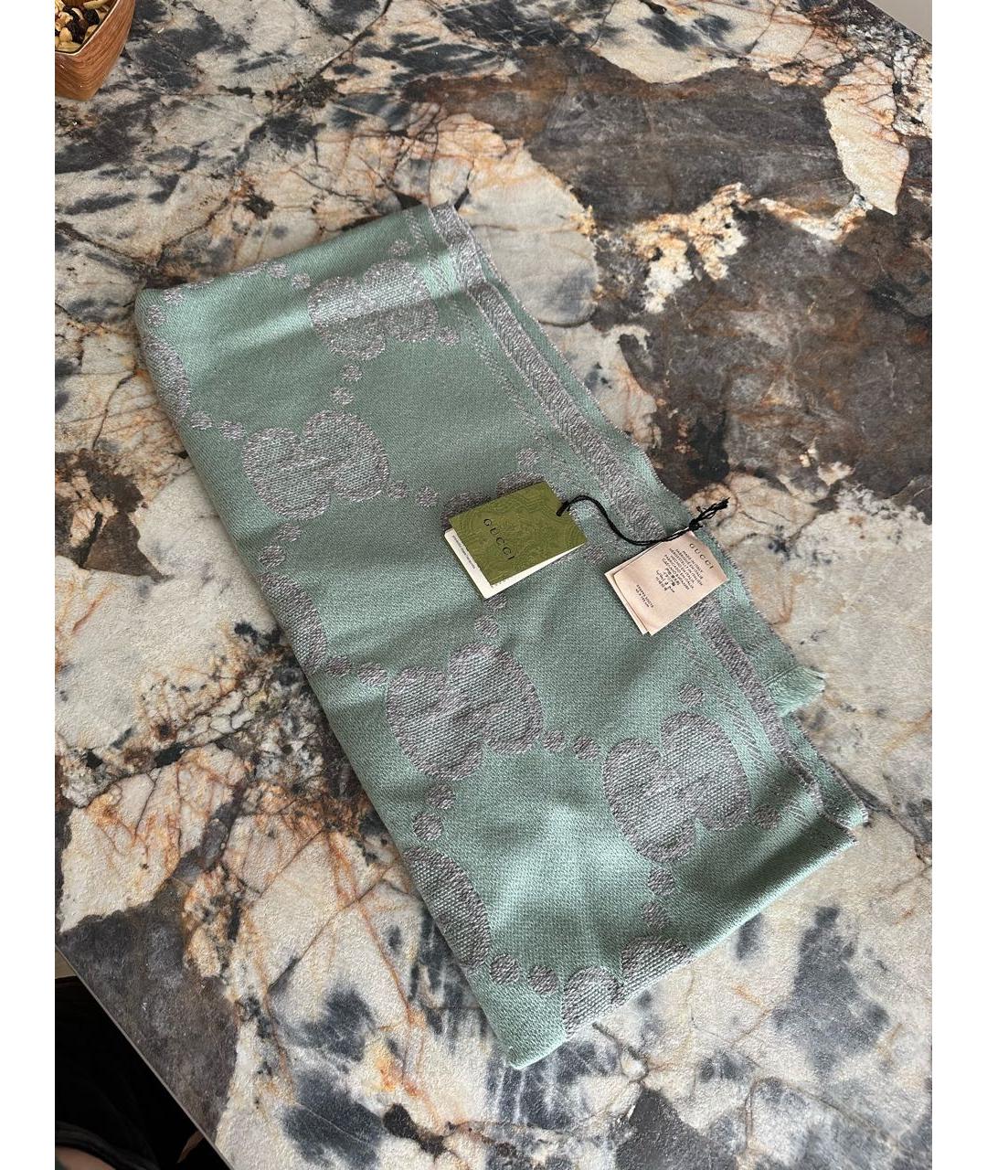 GUCCI Бирюзовый шерстяной шарф, фото 3