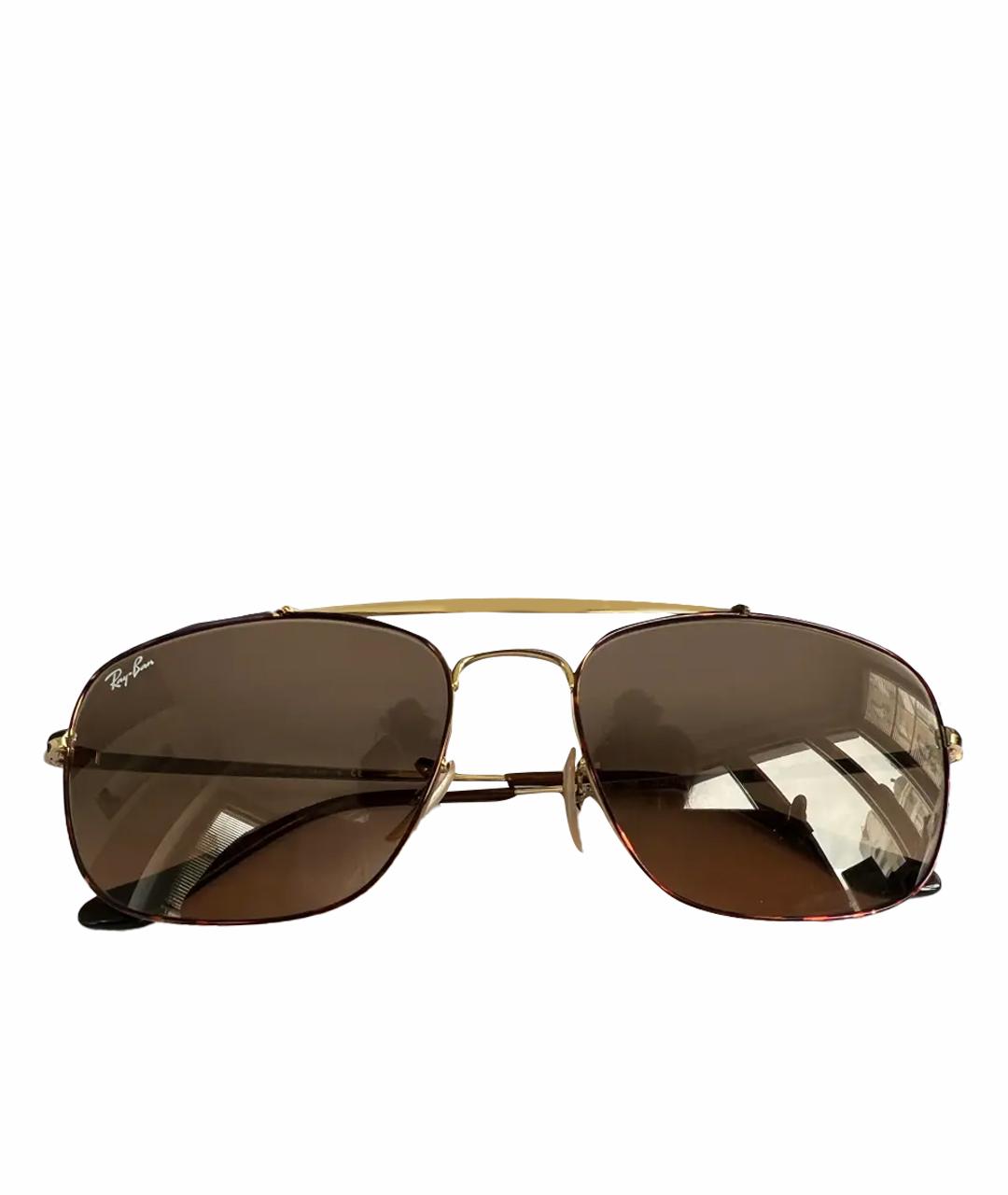 RAY BAN Коричневые металлические солнцезащитные очки, фото 1
