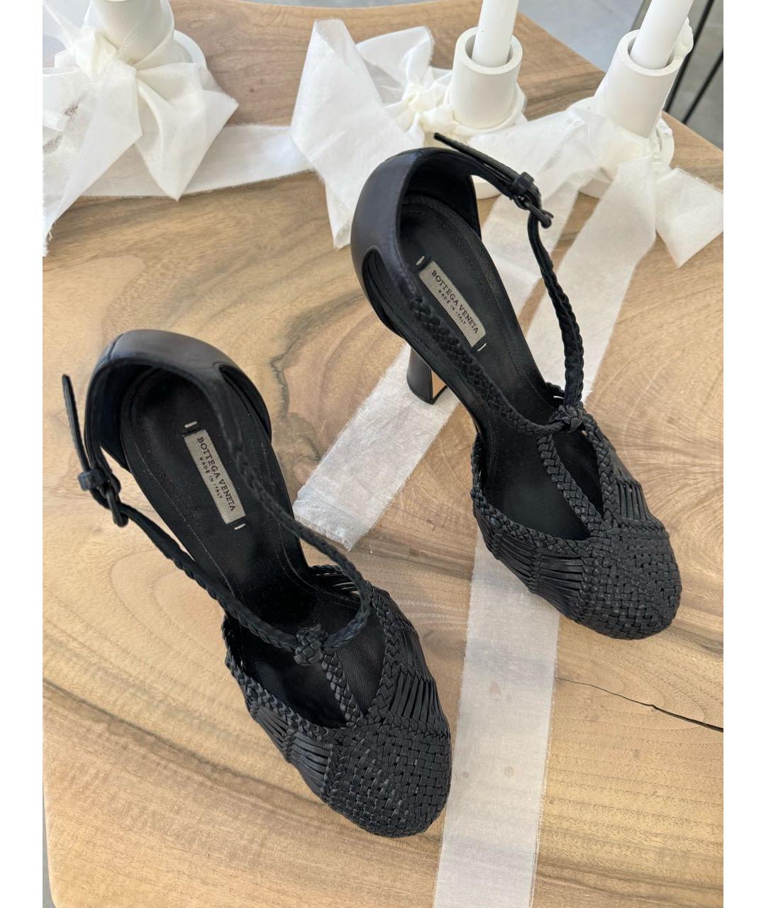 BOTTEGA VENETA Черные кожаные босоножки, фото 7