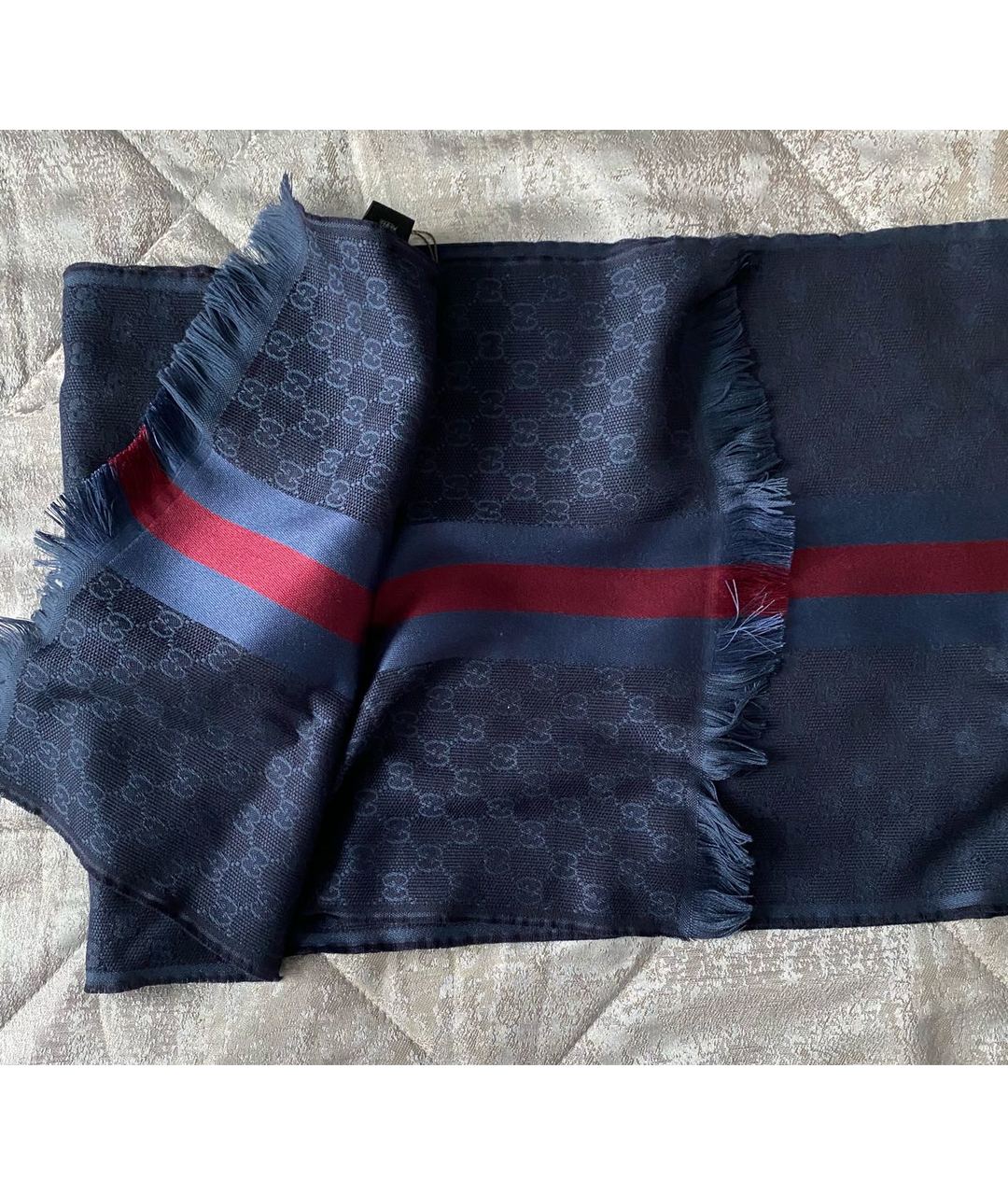 GUCCI Темно-синий шерстяной шарф, фото 2