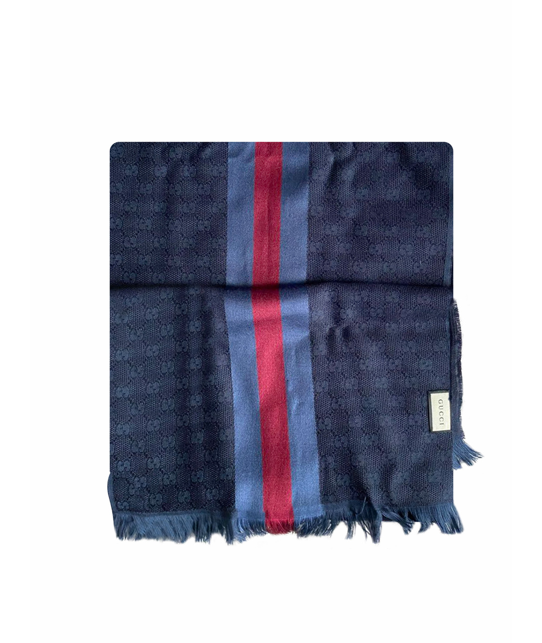 GUCCI Темно-синий шерстяной шарф, фото 1