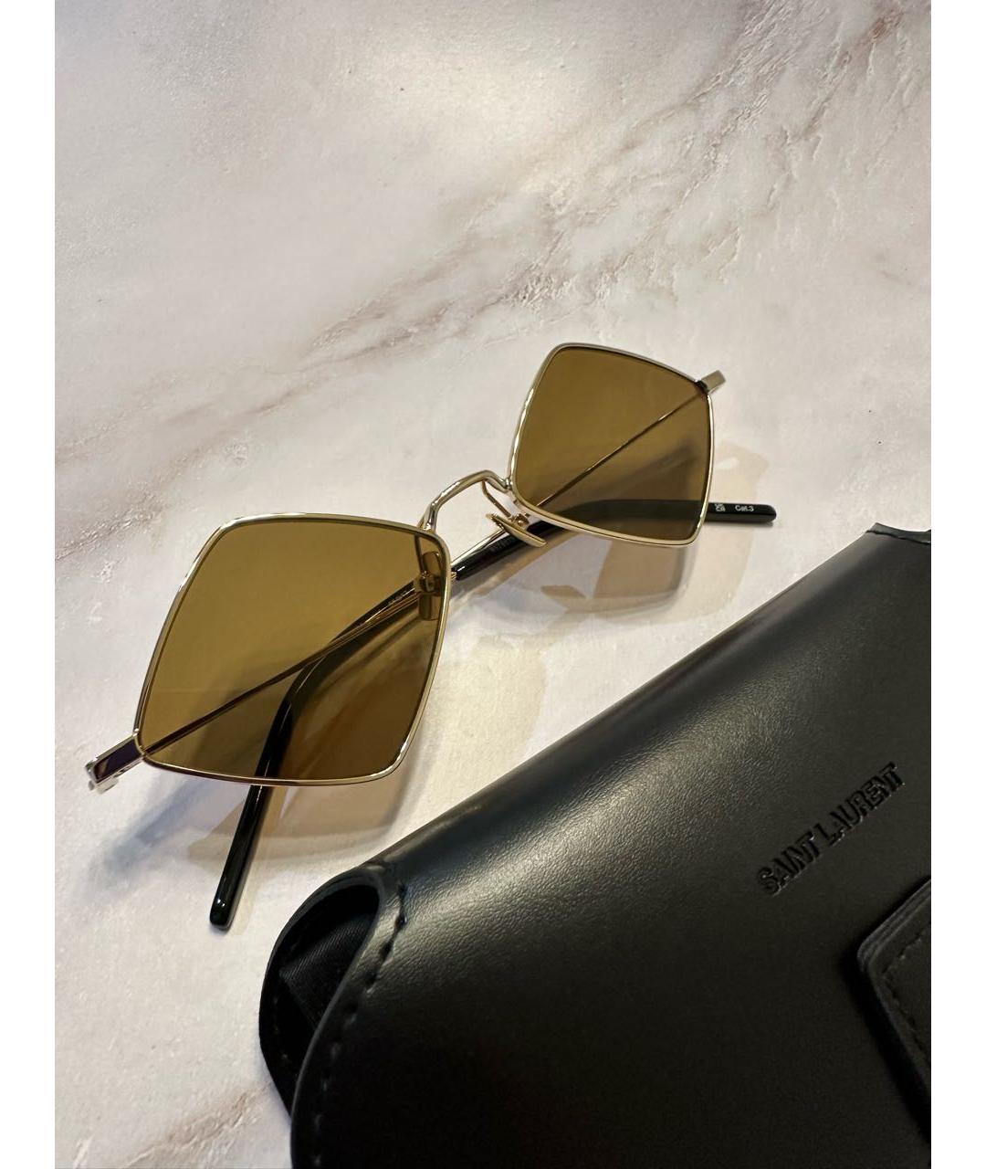SAINT LAURENT Хаки металлические солнцезащитные очки, фото 3