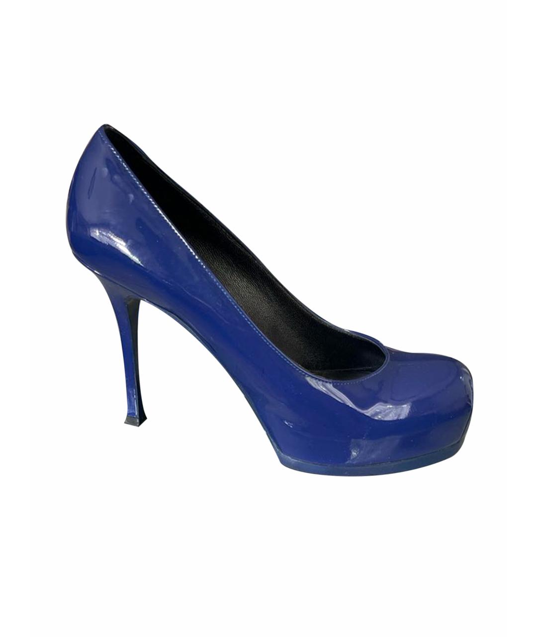 SAINT LAURENT Синие туфли из лакированной кожи, фото 1