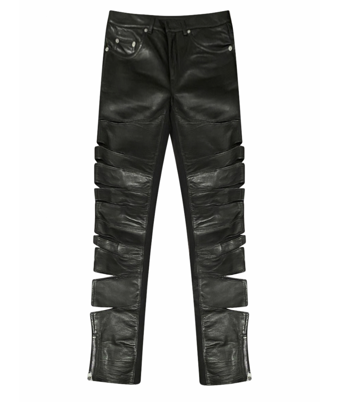 SAINT LAURENT Черные кожаные прямые брюки, фото 1