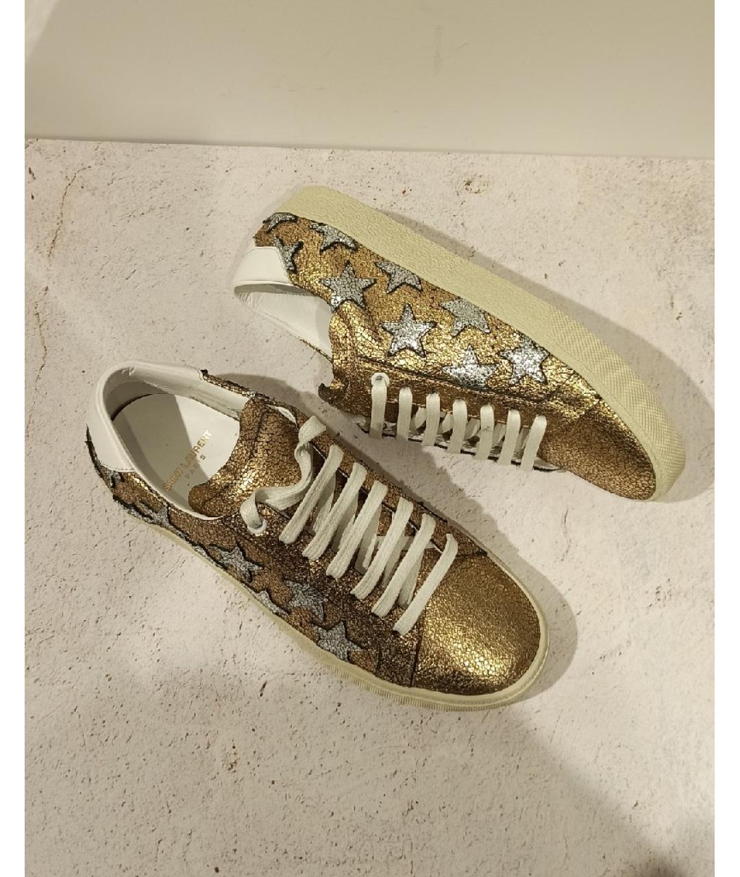 SAINT LAURENT Золотые кожаные кеды, фото 5