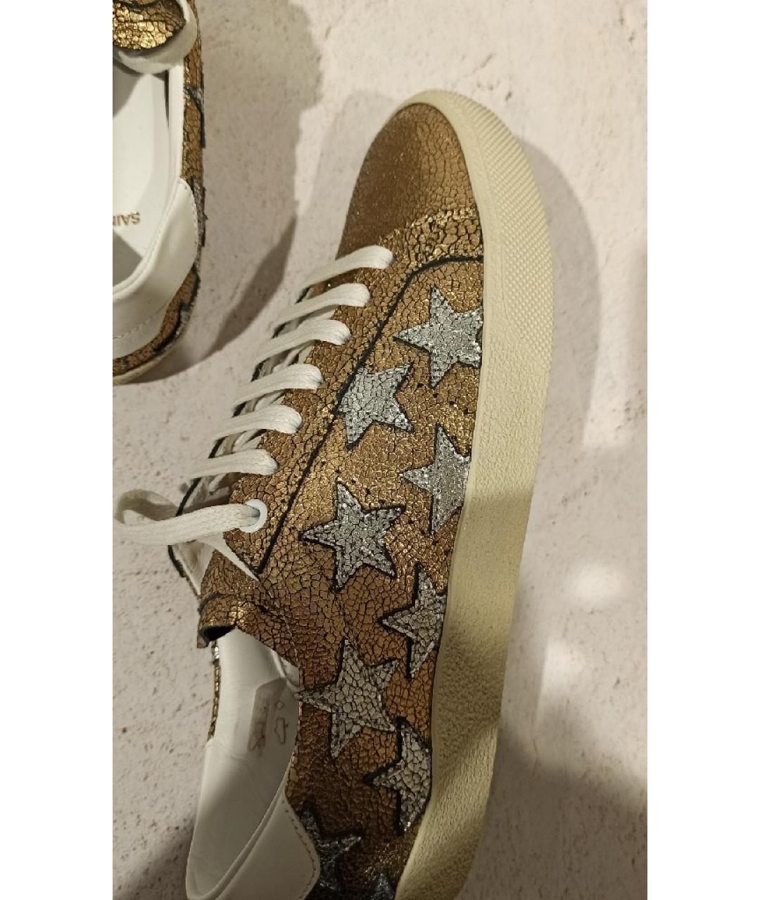 SAINT LAURENT Золотые кожаные кеды, фото 6