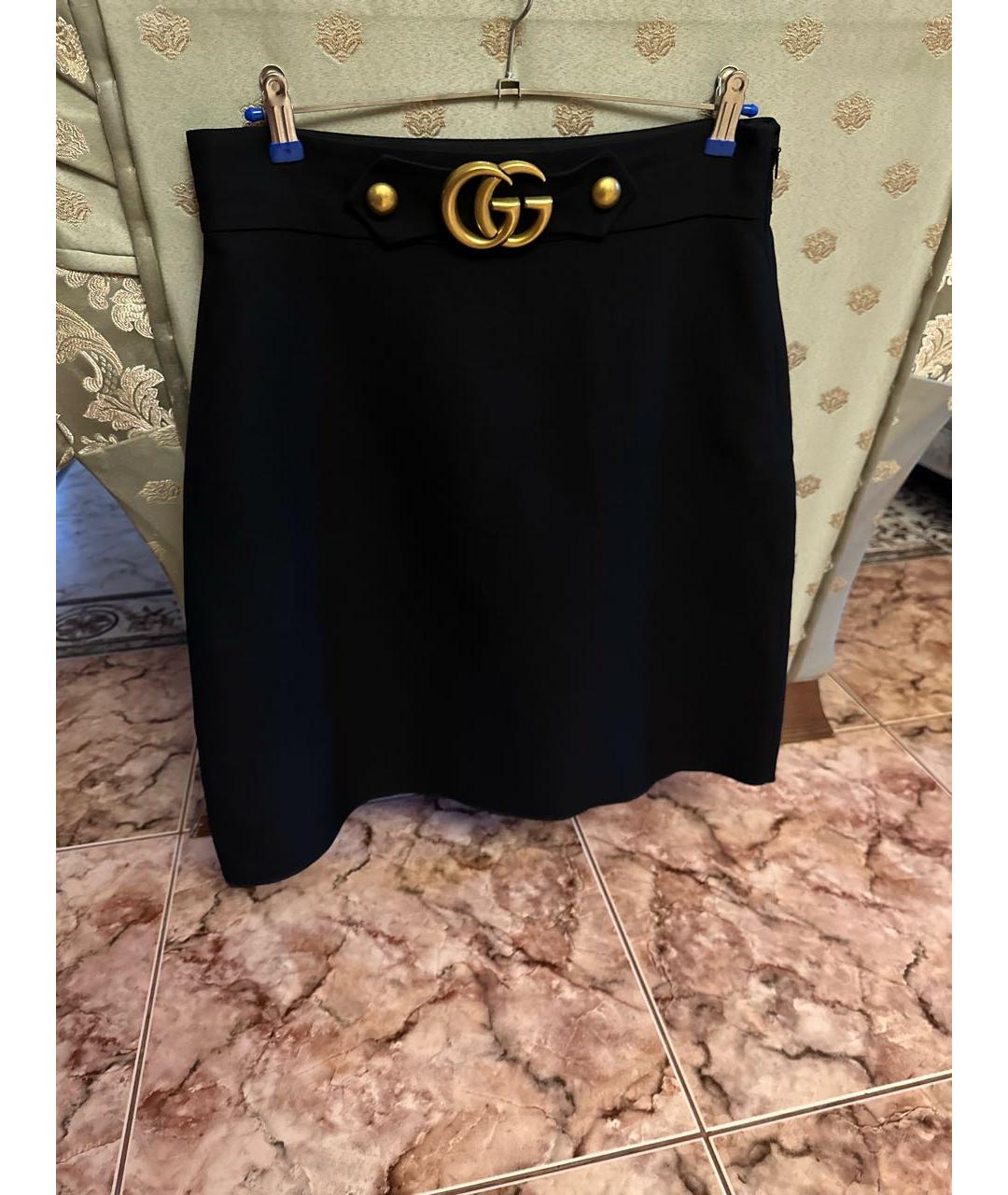 GUCCI Черная шерстяная юбка мини, фото 3