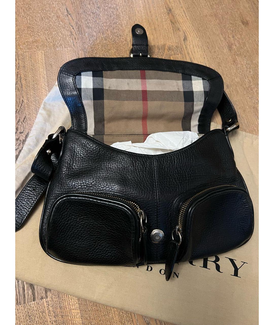 BURBERRY Черная кожаная сумка с короткими ручками, фото 4