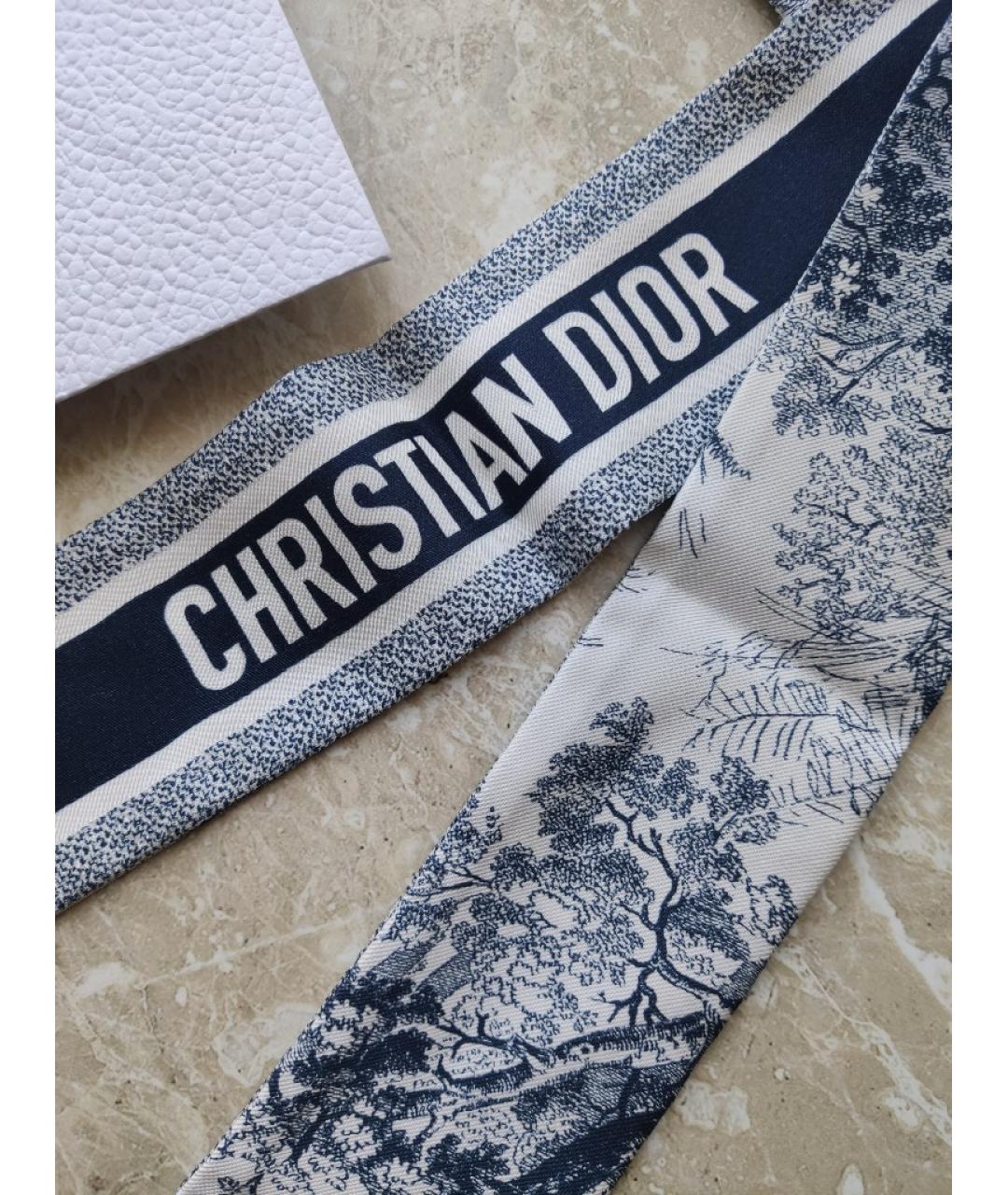 CHRISTIAN DIOR Темно-синий шелковый платок, фото 4