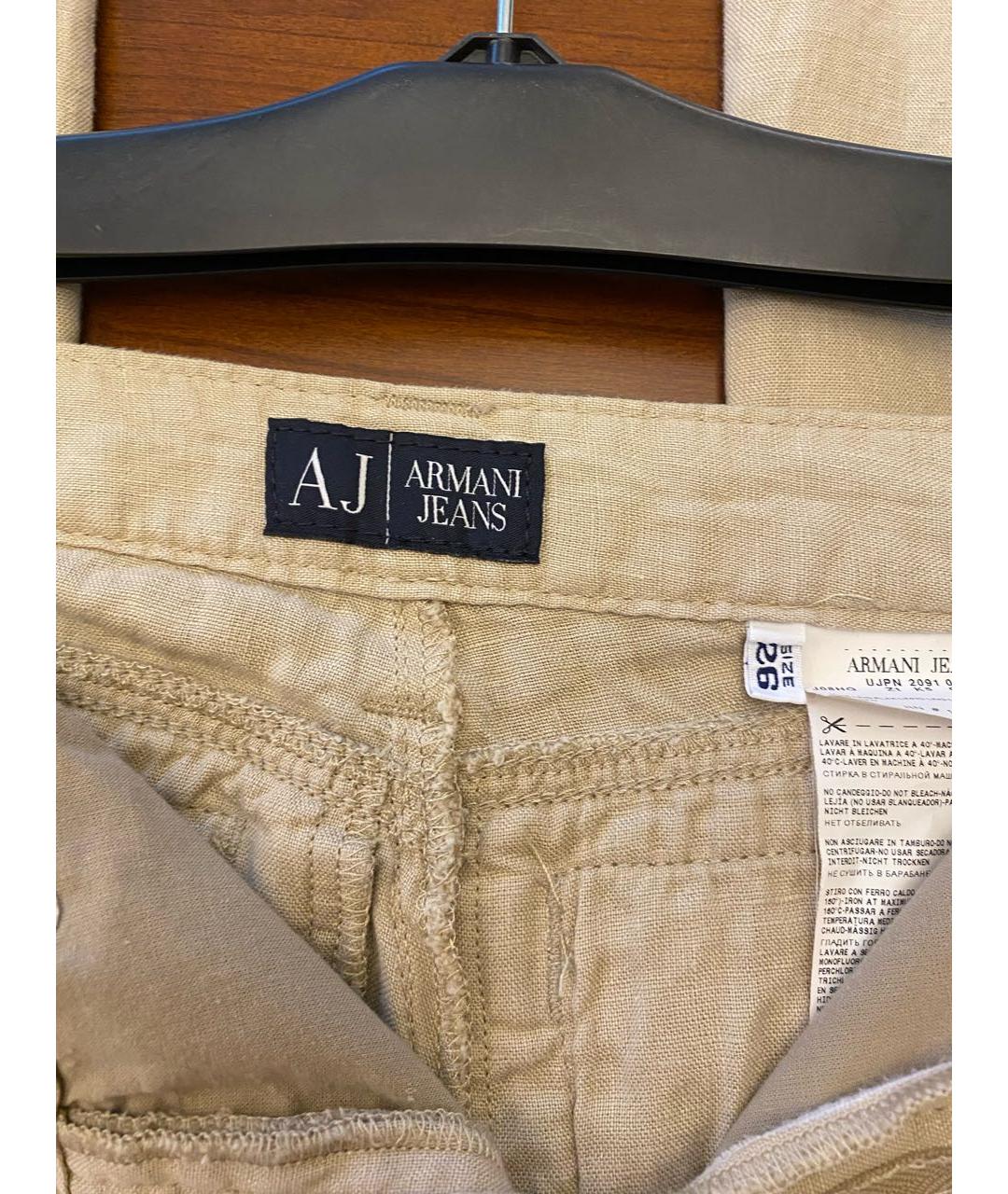 ARMANI JEANS Бежевые льняные брюки широкие, фото 4