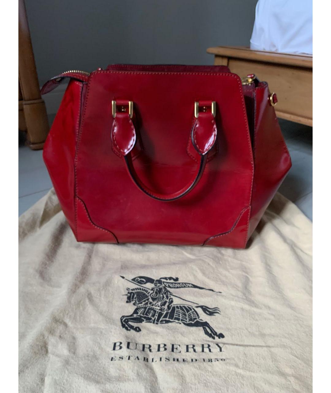 BURBERRY Бордовая кожаная сумка с короткими ручками, фото 3
