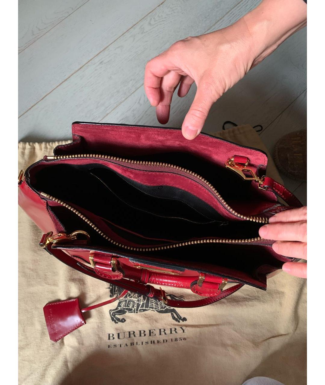 BURBERRY Бордовая кожаная сумка с короткими ручками, фото 7