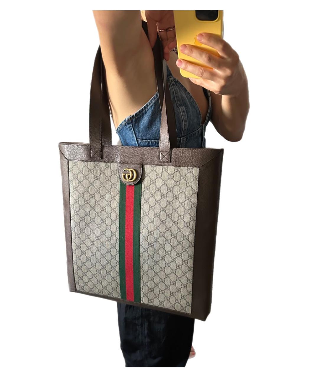 GUCCI Бежевая кожаная сумка тоут, фото 5