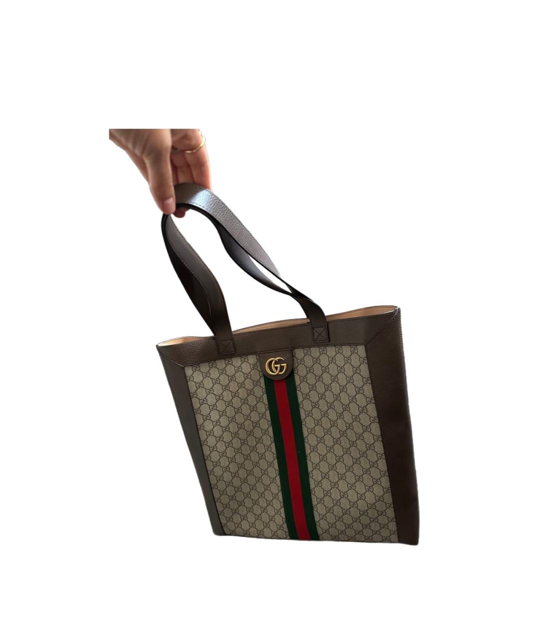 GUCCI Бежевая кожаная сумка тоут, фото 2