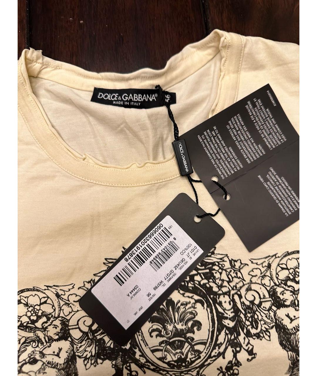 DOLCE&GABBANA Бежевая хлопковая футболка, фото 2