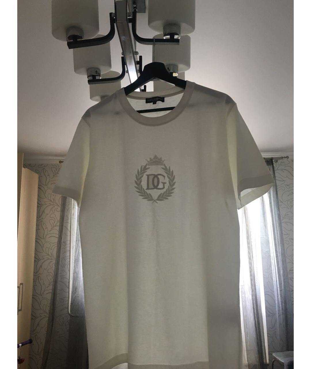 DOLCE&GABBANA Бежевая хлопко-эластановая футболка, фото 5