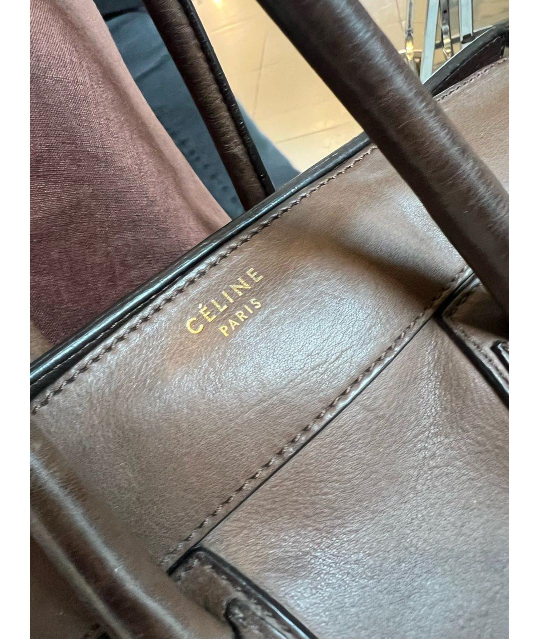 CELINE Коричневая кожаная сумка с короткими ручками, фото 4