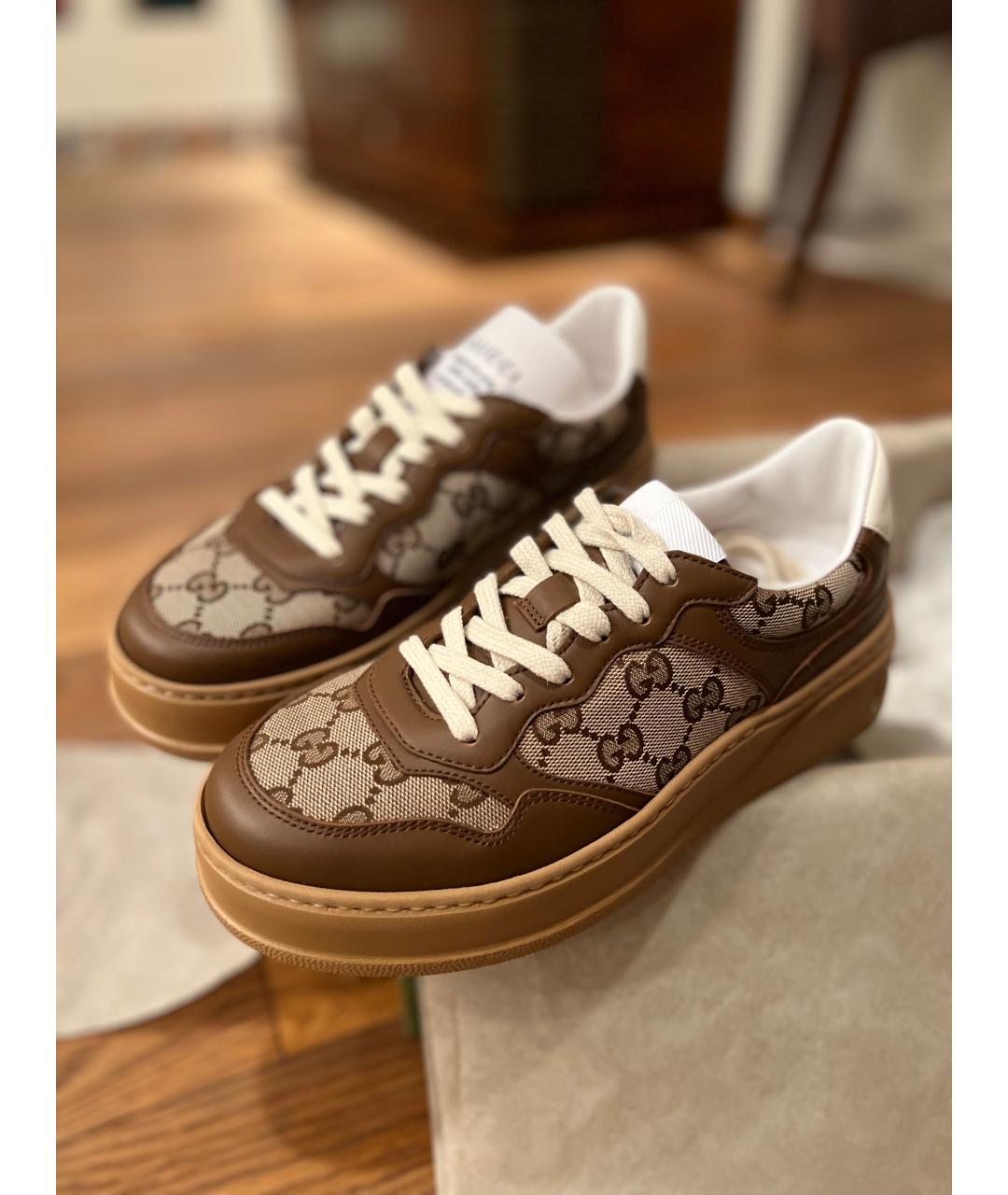 GUCCI Коричневые кожаные кеды, фото 2