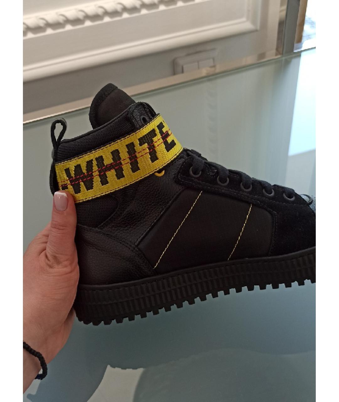 OFF-WHITE Черные кожаные высокие кроссовки / кеды, фото 6