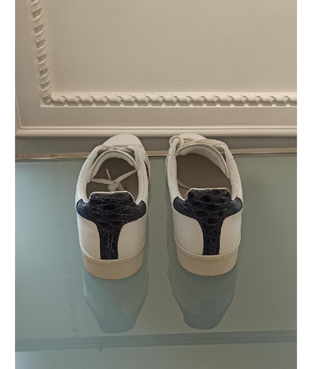 GUCCI Белые кожаные низкие кроссовки / кеды, фото 3