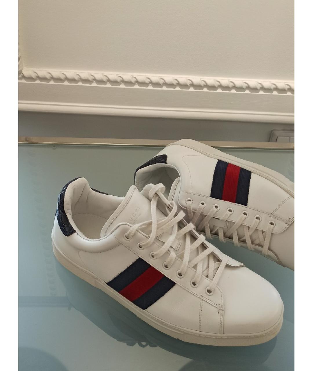 GUCCI Белые кожаные низкие кроссовки / кеды, фото 5