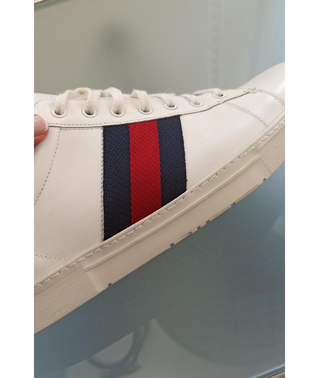 GUCCI Белые кожаные низкие кроссовки / кеды, фото 8