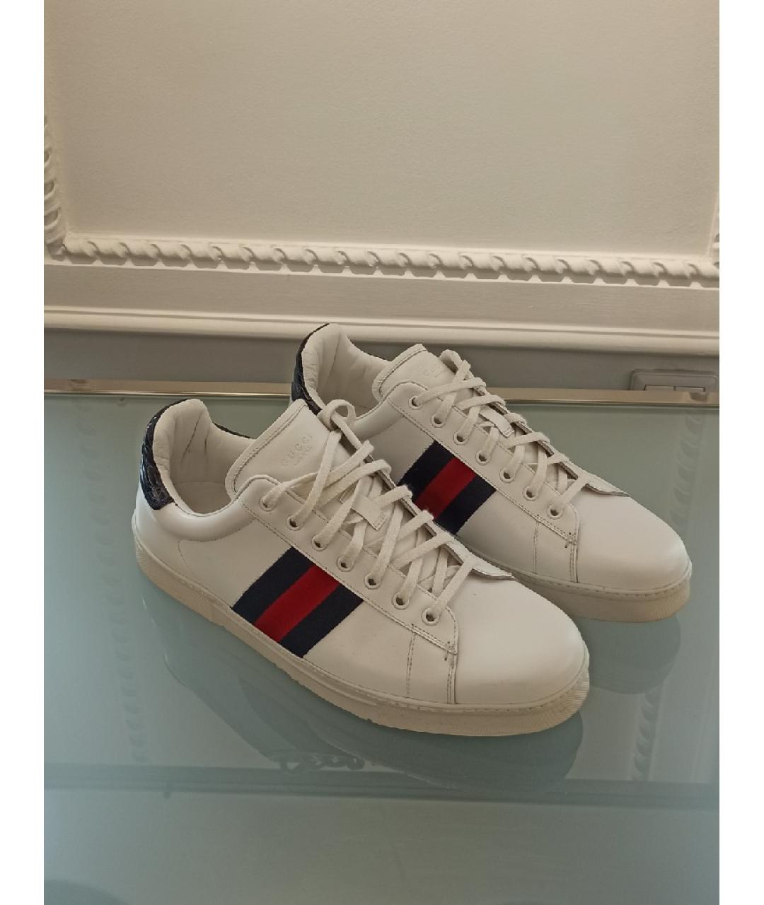 GUCCI Белые кожаные низкие кроссовки / кеды, фото 4