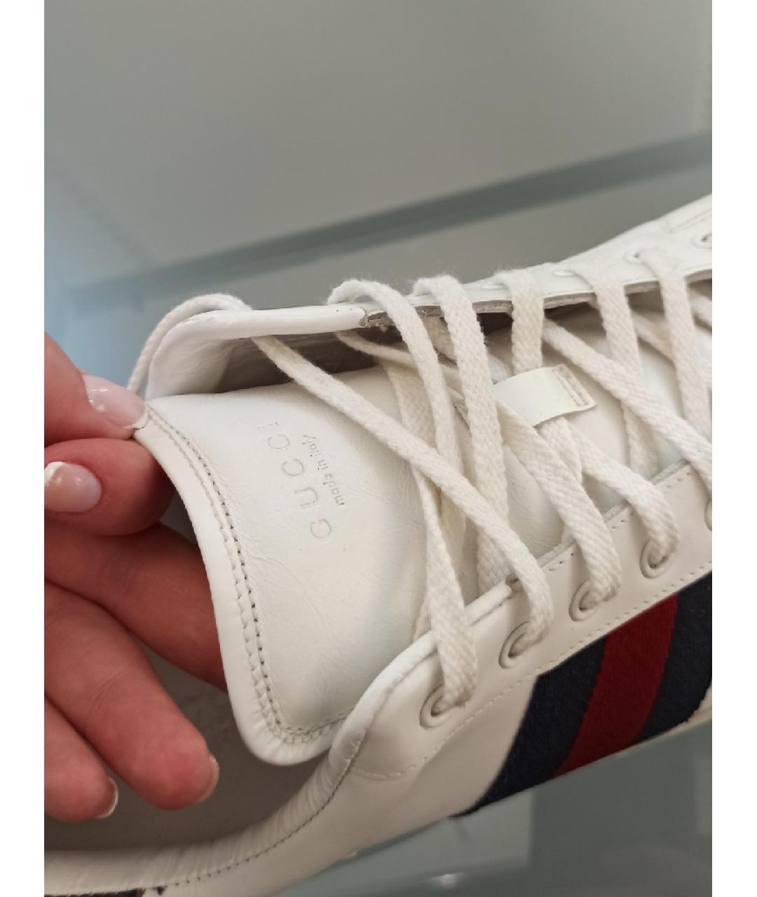 GUCCI Белые кожаные низкие кроссовки / кеды, фото 7