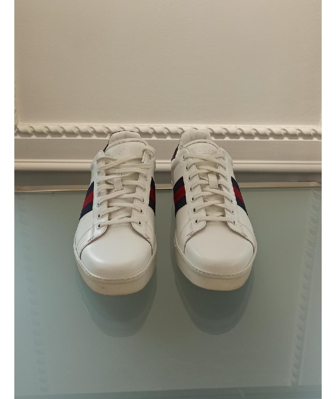 GUCCI Белые кожаные низкие кроссовки / кеды, фото 2