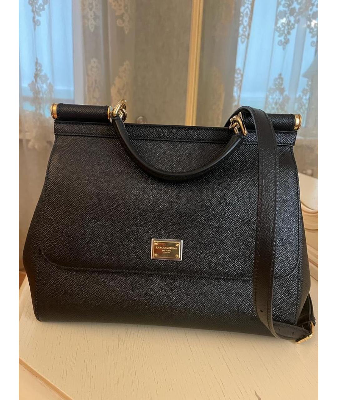 DOLCE&GABBANA Черная кожаная сумка с короткими ручками, фото 3