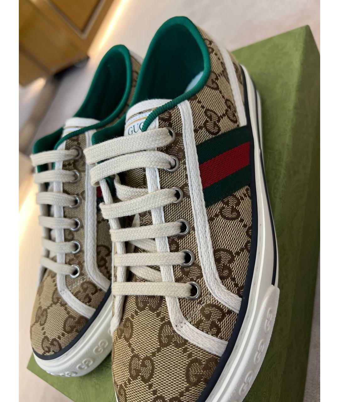 GUCCI Коричневые текстильные кеды, фото 3