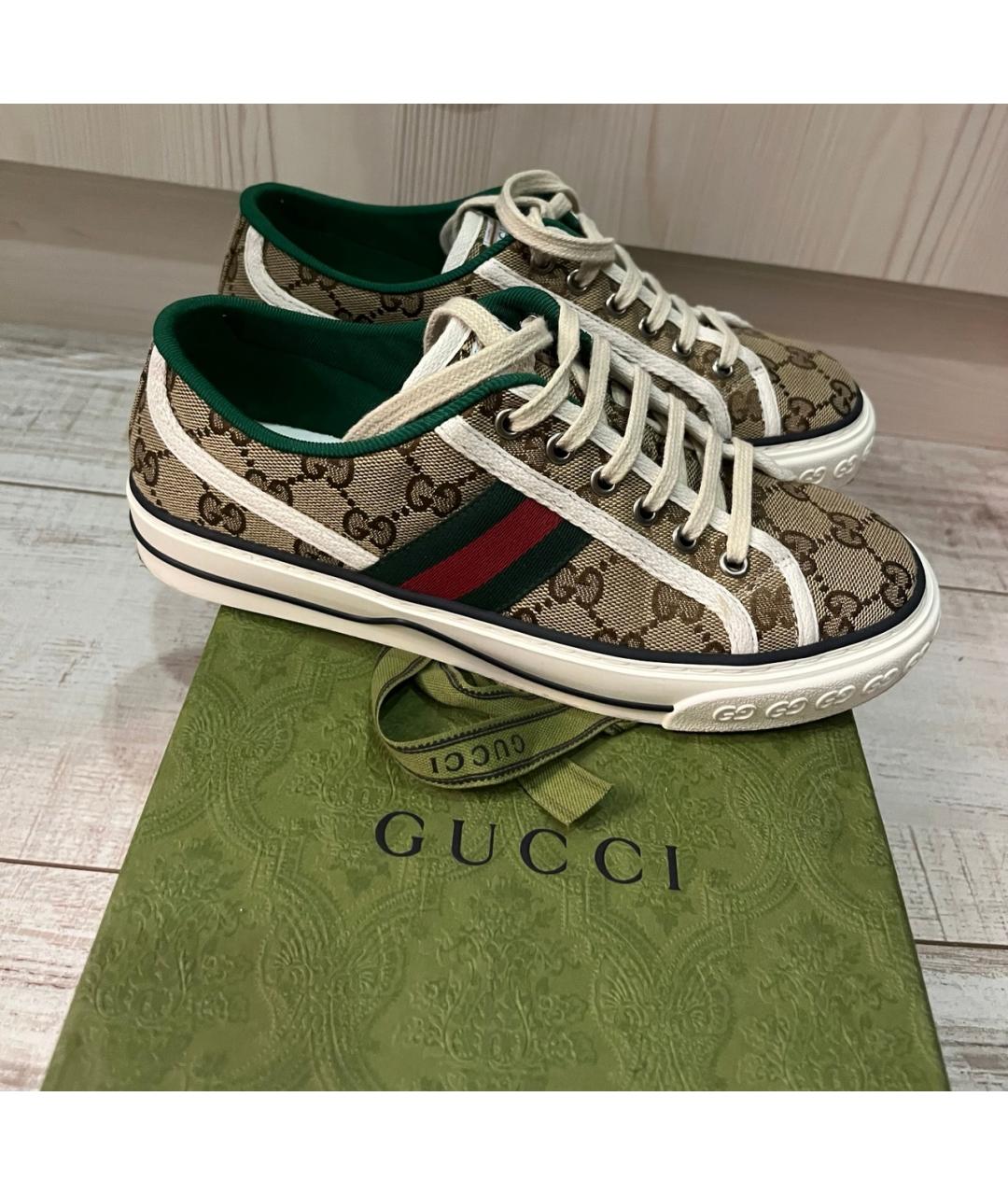 GUCCI Коричневые текстильные кеды, фото 6