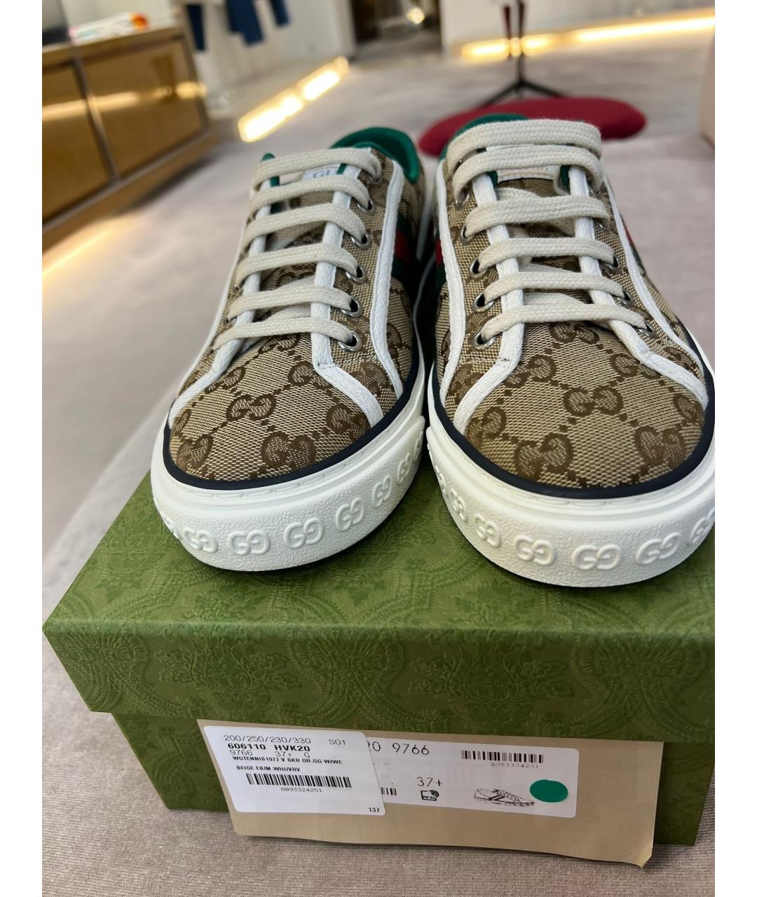 GUCCI Коричневые текстильные кеды, фото 2