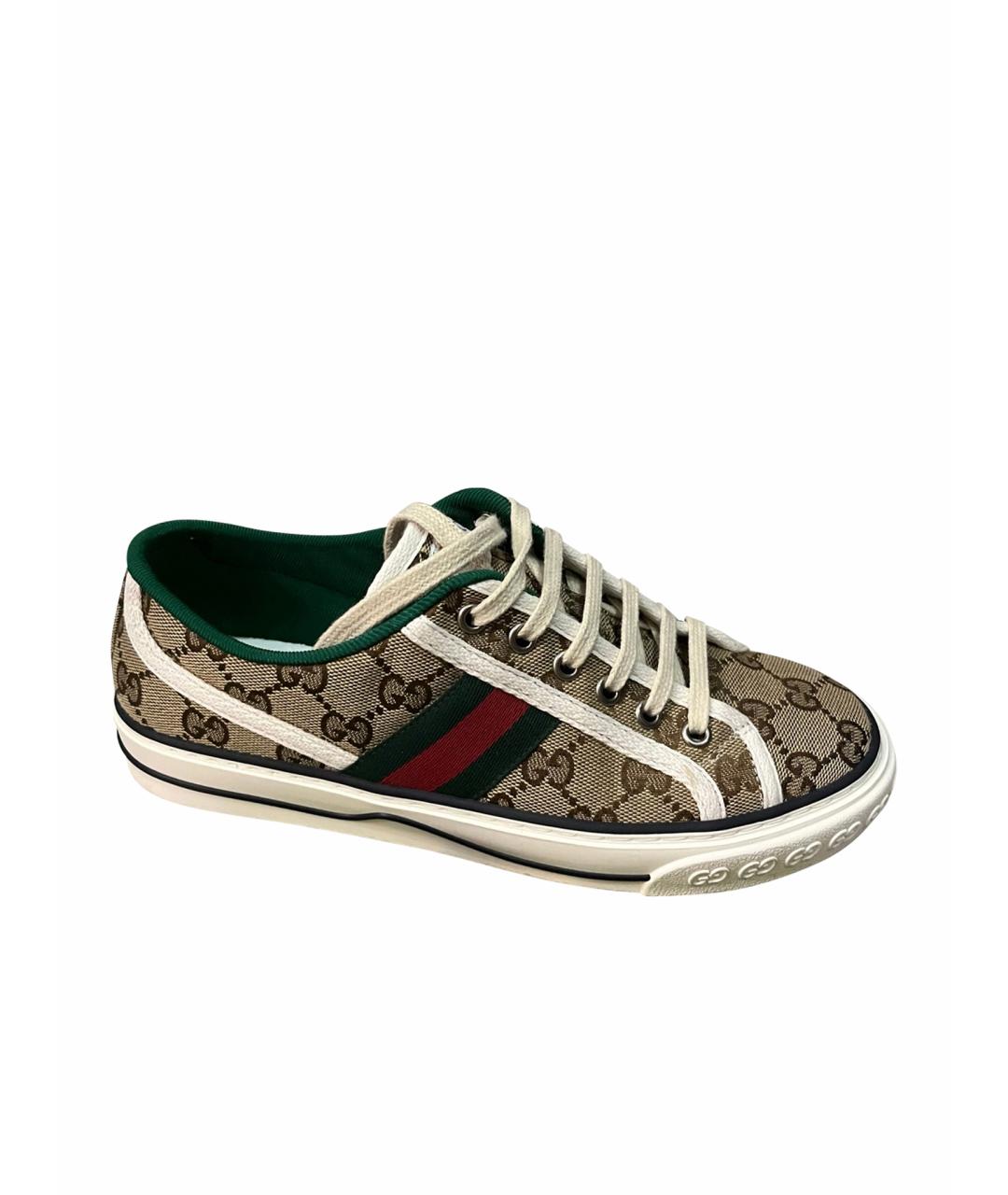 GUCCI Коричневые текстильные кеды, фото 1