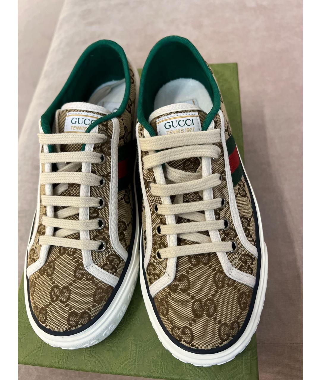 GUCCI Коричневые текстильные кеды, фото 4