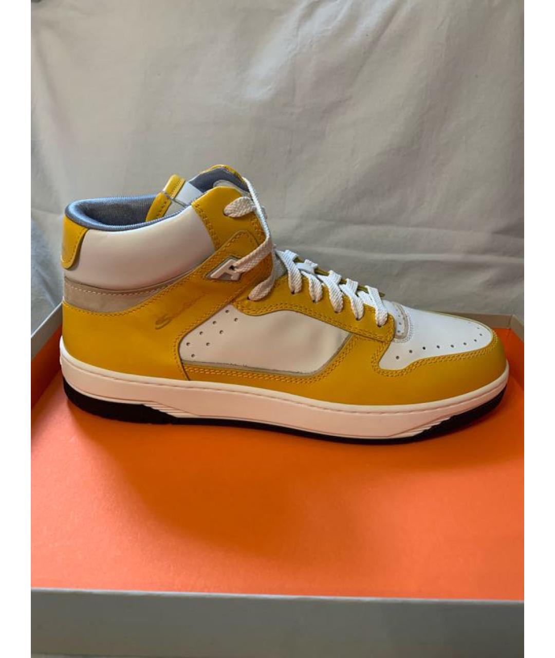 SANTONI Желтые кожаные высокие кроссовки / кеды, фото 6