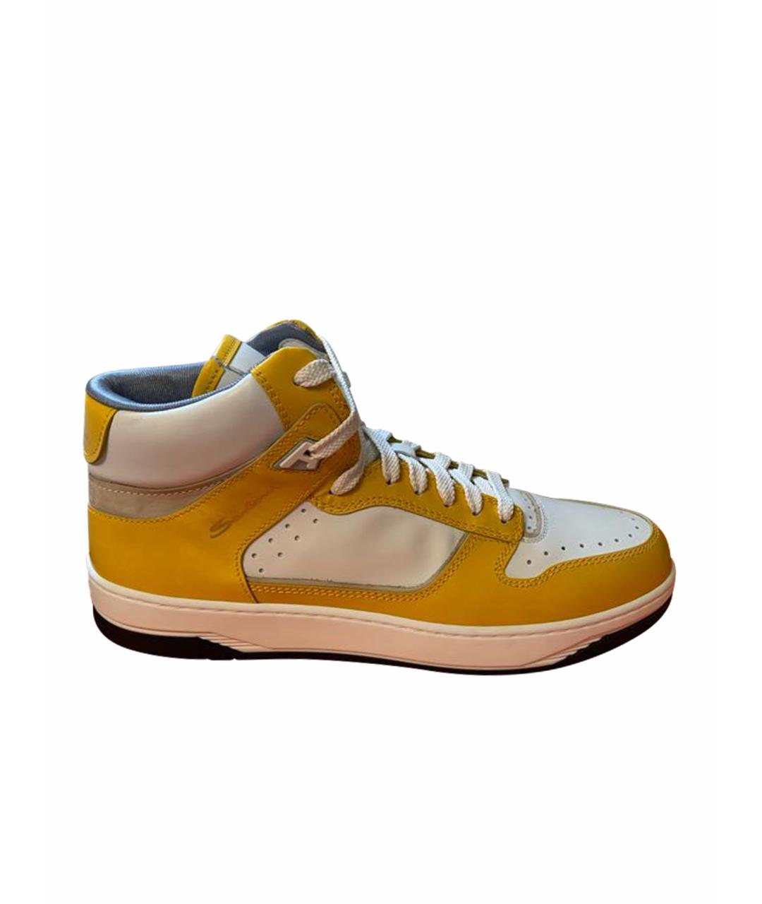 SANTONI Желтые кожаные высокие кроссовки / кеды, фото 1