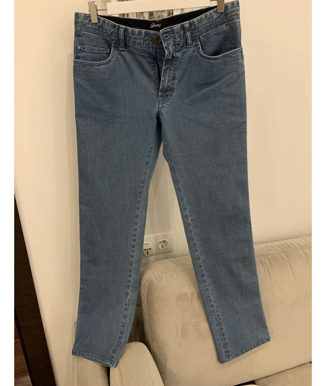 BRIONI Синие хлопко-эластановые прямые джинсы, фото 8