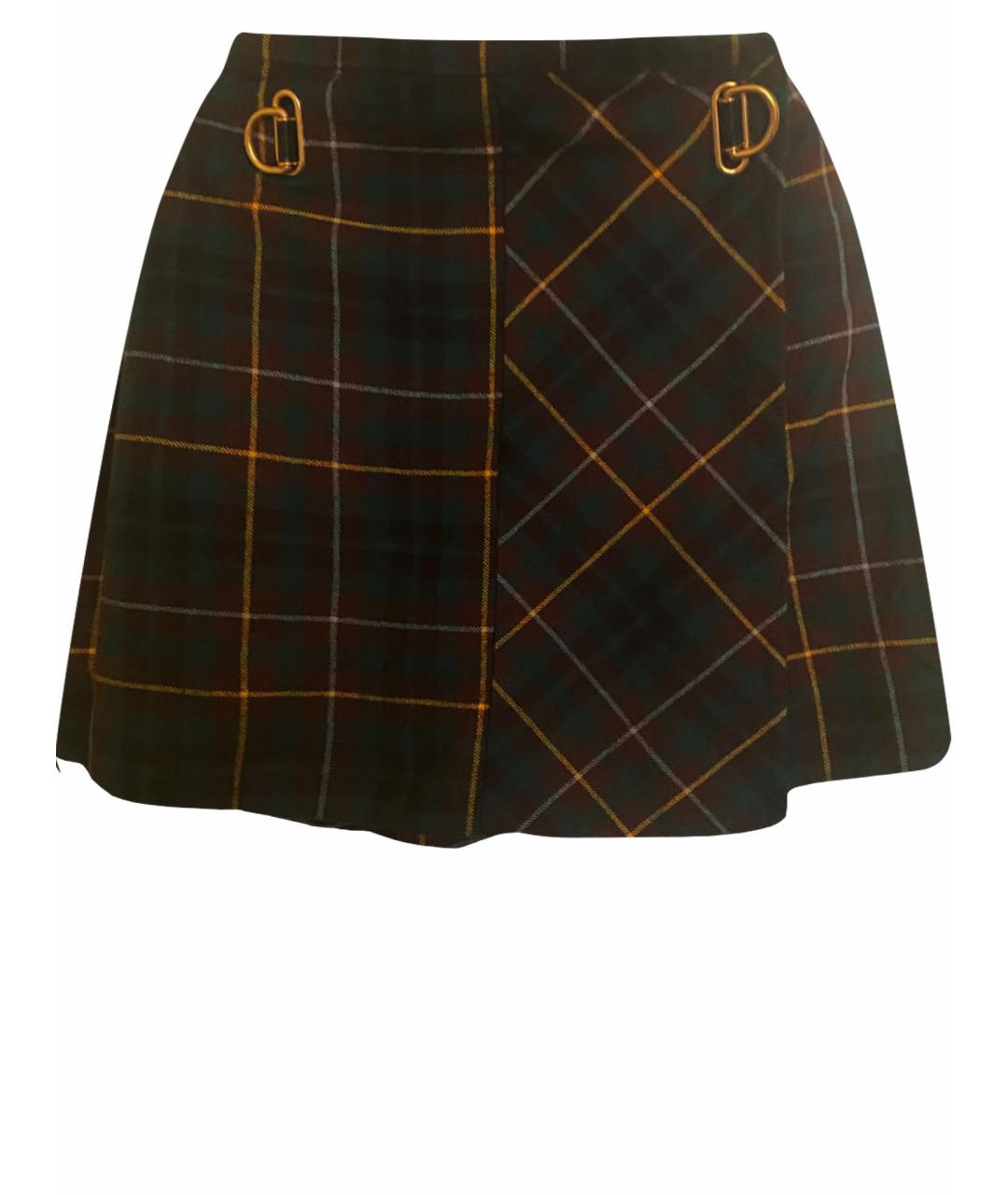 BURBERRY Зеленая шерстяная юбка мини, фото 1