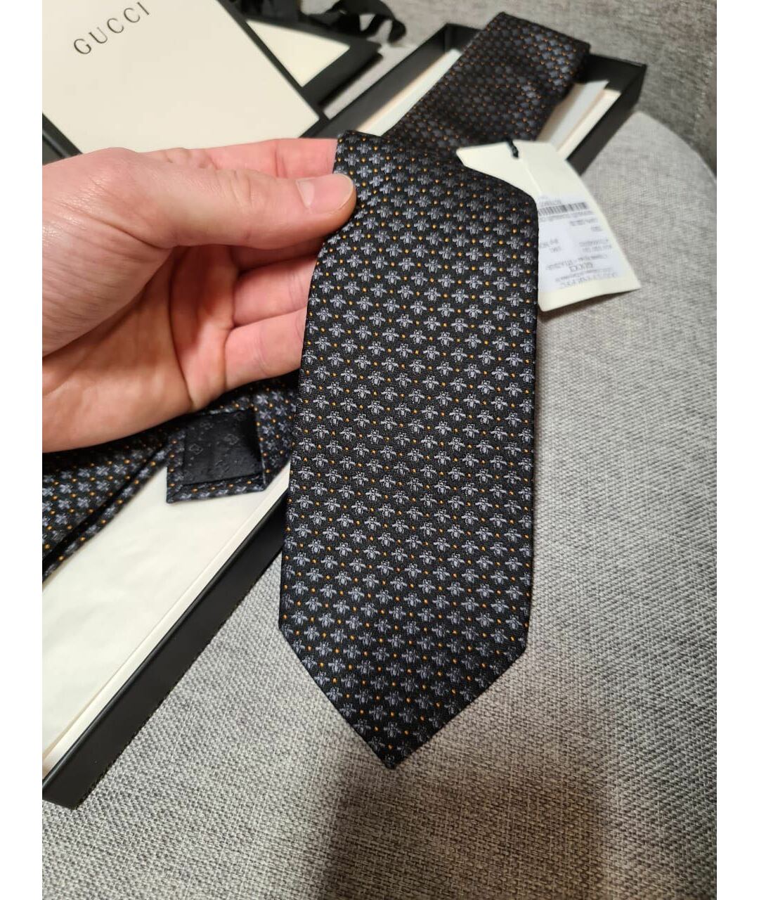 GUCCI Серый шелковый галстук, фото 5