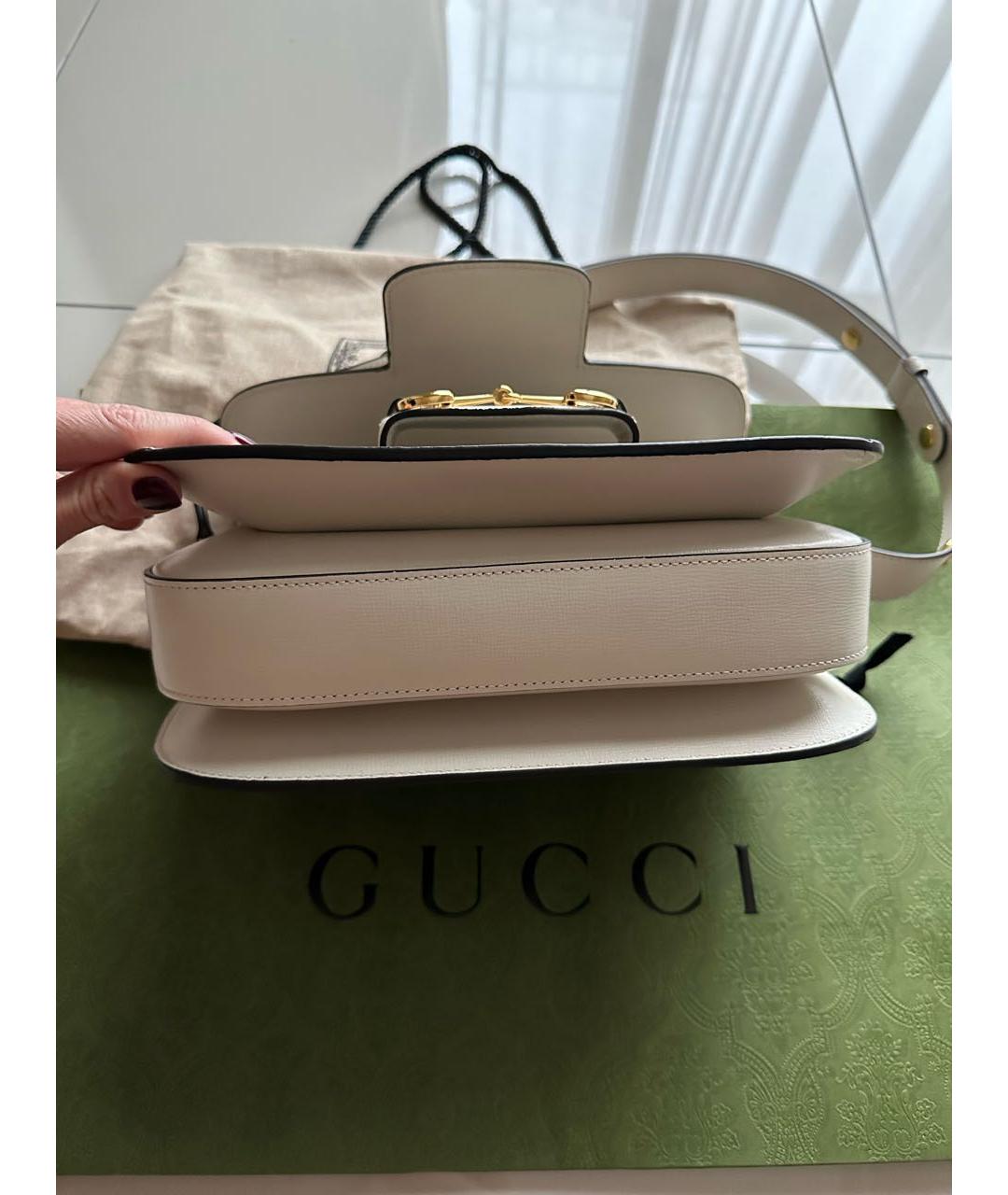 GUCCI Белая кожаная сумка с короткими ручками, фото 6