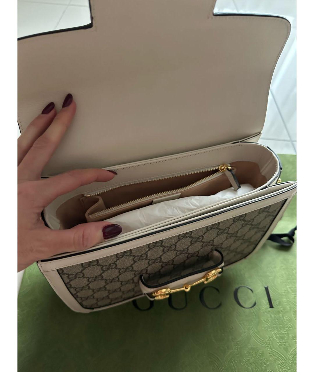 GUCCI Белая кожаная сумка с короткими ручками, фото 7